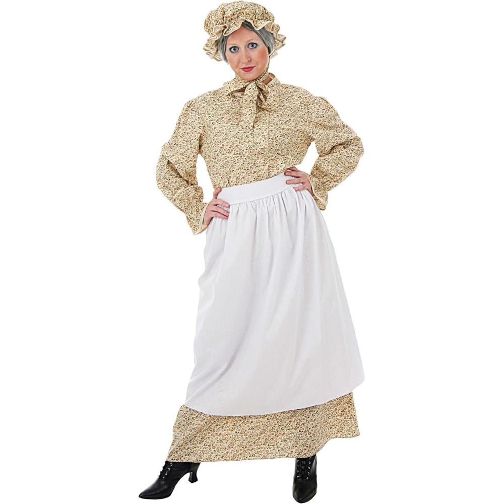 imagePlus Size Auntie Em Costume Womens Dorothys Aunt Ems Outfit With Floral Print Calico Dress Broadcloth Apron Bonnet