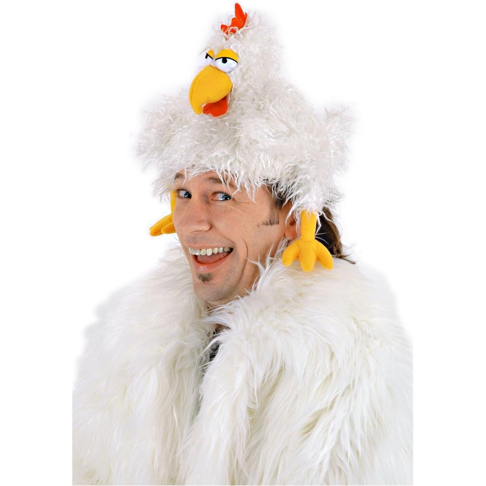 imageThe Clucker Chicken Animal Costume Hat  Furry Chicken Design with Adjustable Fit