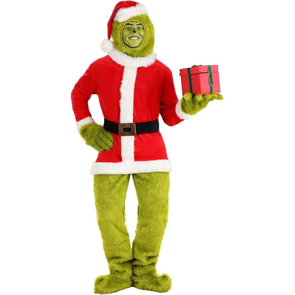 imageThe Grinch Adult Santa Open Face Costume  Faux Fur Shirt Pants Hat ampamp Gloves