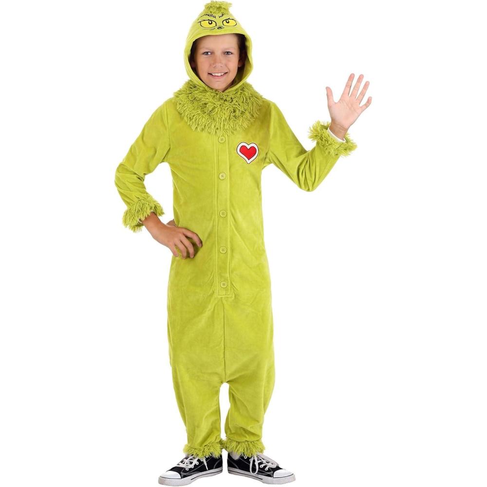 imageThe Grinch Jumpsuit Costume for Kids  Plush Jumpsuit with Hood and Faux Fur Collar Officially Licensed