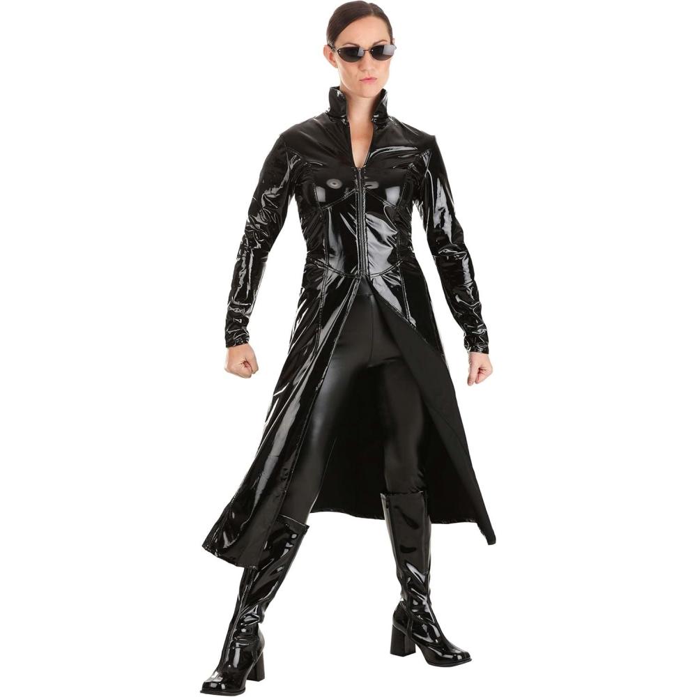 imageThe Matrix Neo ampamp Trinity Costumes for Adults  Long Black Trench Coat Jacket ampamp Sunglasses  Matrix Cosplay OutfitTrinity