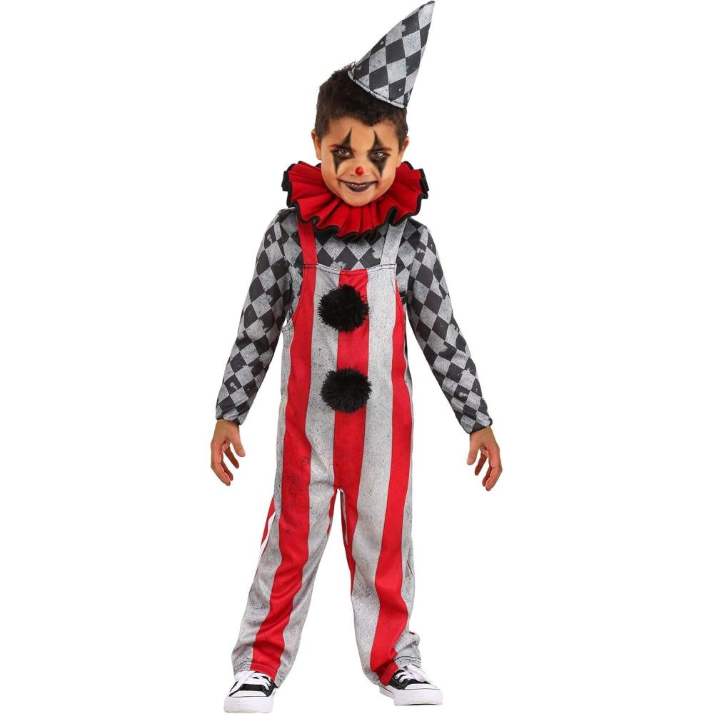 imageWicked Circus Clown Costume for Boys Shirt Overalls Collar Hat18MO