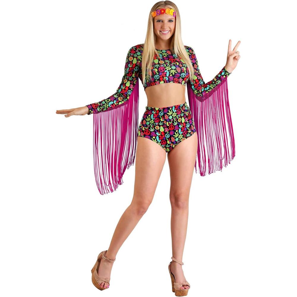 imageWomens Free Spirit Hippie Costume  Midriff Top with High Cut Shorts and Headband