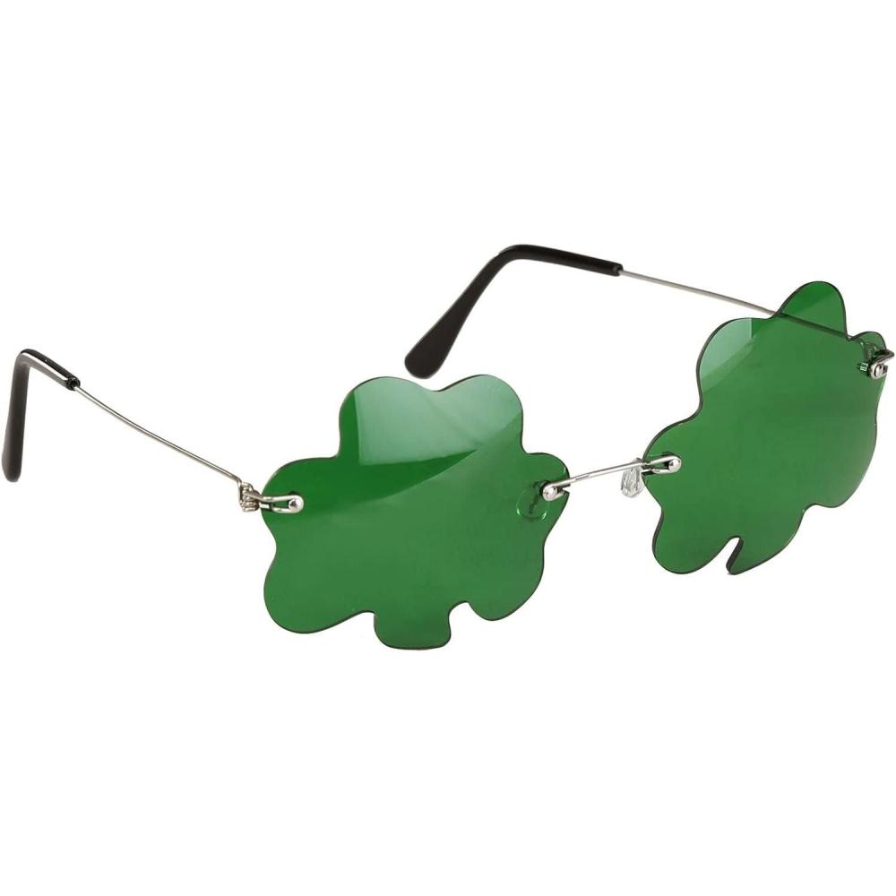 imageelope Shamrock Glasses  Silver Tone Frame with Green Shamrock Shaped Lenses One Size StandardStandard