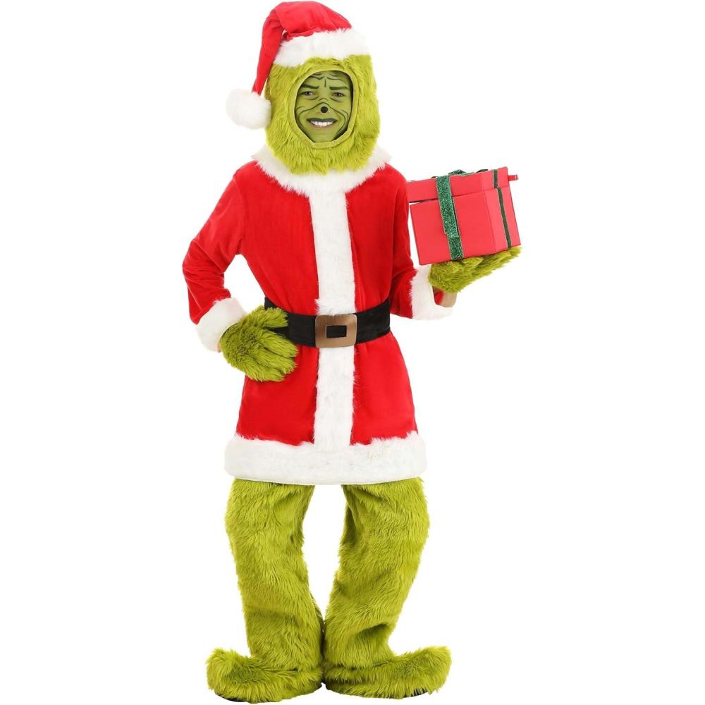 imageelope The Grinch Santa Open Face Costume for Kids  Tunic Pants Hood Mitts Belt and Shoe Covers