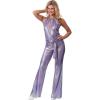 imageWomens Dazzling Diva Disco Costume  Disco Metallic Jumpsuit ampamp Flared Pants  Groovy 70s 80s Bodysuit