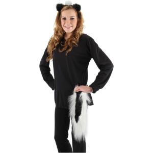 Adult Skunk Ears & Tail Set – Fuzzy Black and White Ears and Tail with Hook and Loop Fastener