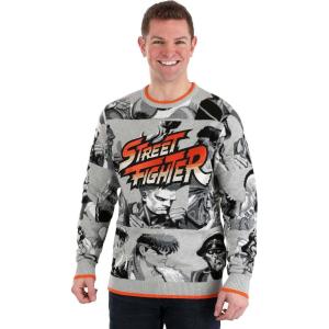 Adult Street Fighter Ugly Sweater, Martial Arts Crewneck for Men, Karate Fighting Video Game Knit Sweaters(Black)