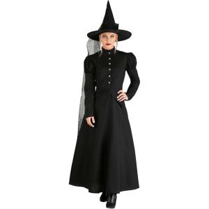 Adult Timeless Wicked Witch Costume | Womens Spooky Salem Halloween Outfit | Classic Movie Dress(Bundle With Broomstick)