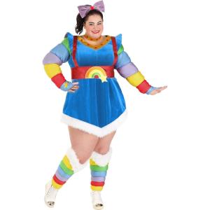 Authentic Plus Size Rainbow Brite Costume for Women | Colorful Dress, Choker, Boot Toppers & Harness | 80s Nostalgia Outfit