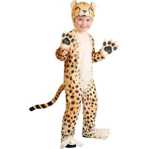 Cheerful Cheetah Toddler Costume Jumpsuit with Tail, Headpiece, Mitts, and Shoe Covers
