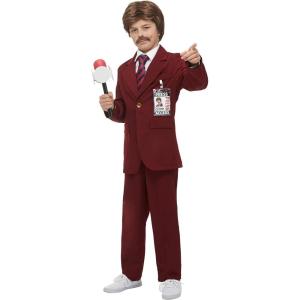 Child Anchorman Ron Burgundy Costume Suit, Necktie, Wig, Mustache & Press Badge