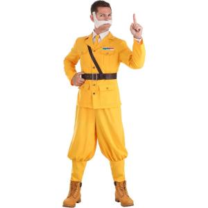 Colonel Mustard Clue Theme Costume Tunic Jacket with Gold Buttons, Functional Pockets & Ribbons