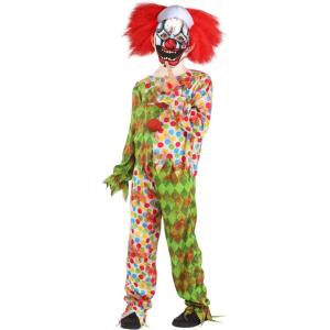 Creepy Masked Clown Costume for Kids – Shirt, Pants, and Molded Foam Mask