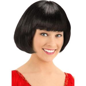 Deluxe Black Flapper Wig with Chin-Length Bob and Classic 1920s Style