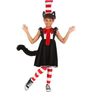Dr. Seuss Cat in the Hat Costume Dress for Girls | Storybook Costume with Stripes, Red Bow, Whimsical Details