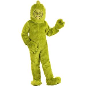 Dr. Seuss Grinch Toddler Open Face Costume – Faux Fur Jumpsuit, Headpiece, Gloves & Foot Covers