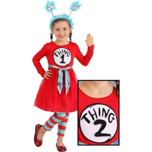 Dr. Seuss Thing 1 & Thing 2 Costume for Toddler Girls – Dress, Leggings, Sash, Headband & Interchangeable Numbers
