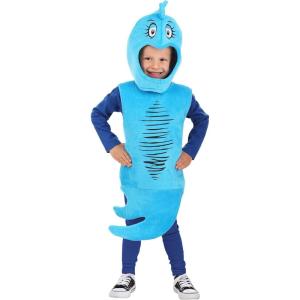 Dr. Seuss Toddler Blue Fish Costume – Soft Velour Tunic and Hood with Embroidered Eyes