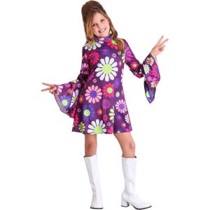 Far Out Hippie Child Costume – Dress with Bell Sleeves & Mock-Turtle Neckline
