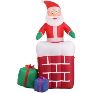 Fun Costumes 5FT Animated Inflatable Santa in Chimney Holiday Outdoor & Indoor Decoration, Air Blown Light-Up Christmas Lawn Yard Decor ST(Standard)