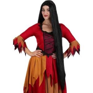 Fun Costumes Adults 40 Inch Long Black Synthetic Hair Costume Wig – Gothic Straight Wefts with Center Part, Elastic Edge for Snug Fit – Standard – Black