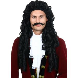 Fun Costumes Captain Hook Cosplay Wig for Men – Long Curly Wavy Black Buccaneer Wig for Pirate Costume Halloween Dress-Up