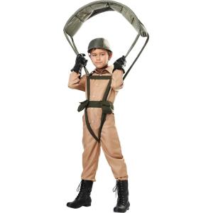 Fun Costumes Child Military Paratrooper Costume – Vintage Style Jumpsuit, Foam Helmet and Canvas Harness