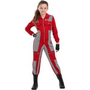 Fun Costumes Girl’s Racer Jumpsuit Costume, Race Car Driver Costume – XS – Red