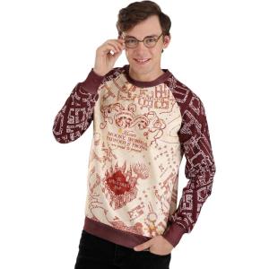 Fun Costumes Harry Potter Marauder’s Map Sweatshirt for Adults, Polyester with Rib Knit Trim, Officially Licensed(Cream maroon)