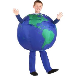Fun Costumes Inflatable Earth Costume for Kid’s, Green and Blue Planet Outfit, Funny Galaxy Halloween Attire, Globe Cosplay – Standard – Blue