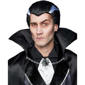 Fun Costumes Midnight Dracula Wig – Men’s Vampire Halloween Costume Accessory – Styled with Widow’s Peak Hairline and White Wisps – Standard – Black(Standard)