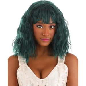 Fun Costumes Women’s Bright Teal Wavy Wig(Black & Green)