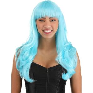 Fun Costumes Women’s Deep Black Full Wavy Wig(Light Blue)