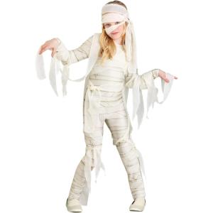 Girls Under Wraps Mummy Halloween Costume | Kids Mummy Jumpsuit with Attached Drapes, and Head Wrap