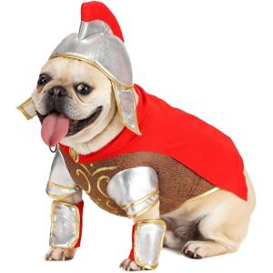 Greek Medieval Dog Costume Armor Faux Leather Warrior Outfit for Pets Halloween Cosplay XS(X-Large)
