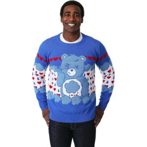 Grumpy Bear Adult Care Bears Ugly Christmas Sweater – Blue Knitted Design with Crew Neck – Officially Licensed(Blue)