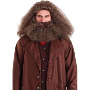 Head Gamekeeper Wizard Beard & Wig Costume Set | Brown Wavy Afro Movie Character Cosplay | Biblical Hairdo(Standard)