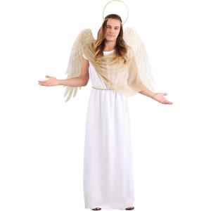 Heavenly Angel Costume for Men – Elegant Robe, Wings with Hidden Straps and Printed Feathers, Complete with Halo
