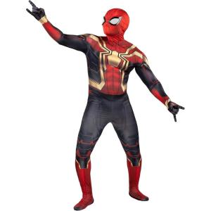 Jazwares Marvel Adult Integrated Spider-Man Deluxe Zentai Suit – Spandex Jumpsuit with Mask with Plastic Eyes – Iron Spider Man Small(X-Small)