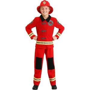 Kids Firefighter Costume | Child Fire Chief Boys Red Uniform Reflective Tape Complete Outfit: Jacket, Pants & Helmet