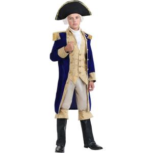 Kids George Washington Costume for Boys, Navy Blue Founding Fathers Halloween Outfit, Historic Costumes for Kids(Bundle W/ Wig)
