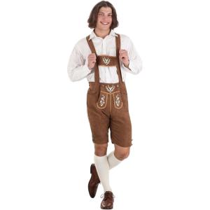 Men’s Oktoberfest Lederhosen Costume | Adult Traditional German Brown Bavarian Party Shorts with Suspenders for Fests