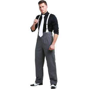 Men’s Plus Size Mafia Underboss Costume, Pants, Suspenders, and Tie