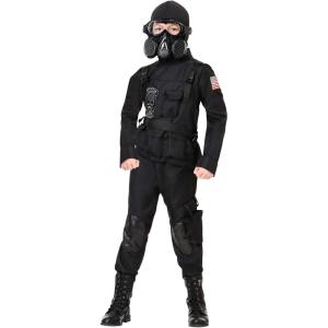 Military Costume Kids Soldier Boy Costume Cosplay, 100% Polyester, Black Military Attire, Special Forces Outfit