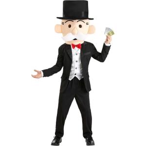 Mr. Monopoly Costume | Kids Board Game Halloween or Dress Up Outfit With Jacket, Attached Vest, & Mask With Top Hat