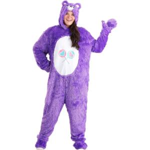 Plus Size Care Bears Share Bear Halloween Costume for Adults | Purple Hooded Jumpsuit | 80s Cartoon Outfit(Care Bears Share Bear Halloween Costume)