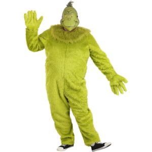 Plus Size Grinch Costume With Latex Mask, Officially Licensed Adult How The Grinch Stole Christmas Furry Jumpsuit