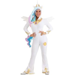 Princess Celestia Women’s My Little Pony Costume | Soft Polyester Velour Fabric Jumpsuit, Rib Knit Sleeve Cuffs