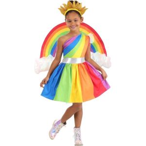Rainbow Halloween Costume Dress for Girl’s – Kid’s Rainbow Dress, Wings & Headband – Kid’s Colorful Arc Outfit